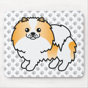 Orange Parti-Colour Pomeranian Cute Dog & Paws Mouse Pad