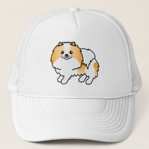 Orange Parti-Colour Pomeranian Dog Illustration Trucker Hat