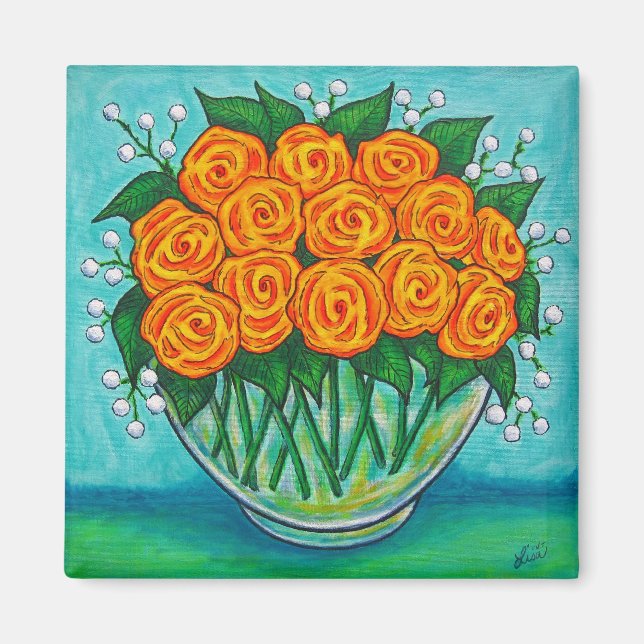 Orange Passion Roses Magnet (Front)