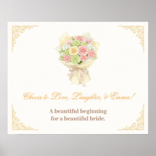 orange pastel bouquet Elegant wedding Poster