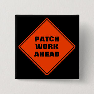 Orange patch work ahead classic road sign  15 cm square badge