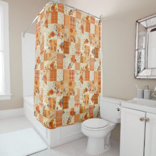 Orange Patchwork Quilt Rustic Floral Retro  Shower Curtain