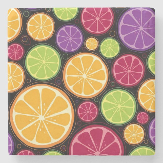 Orange pattern and background stone coaster (Front)