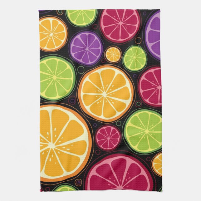 Orange pattern and background tea towel (Vertical)