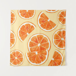 orange pattern fruit, diet food watercolor illustr tapestry