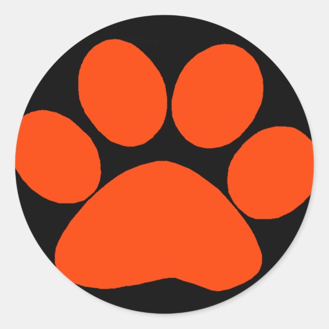 Orange Paw Print Classic Round Sticker (Front)