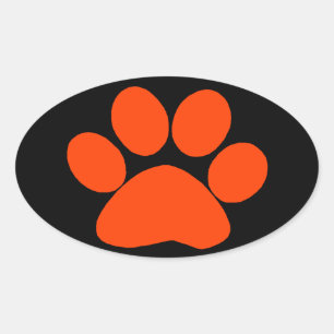 Orange Paw Print Oval Sticker