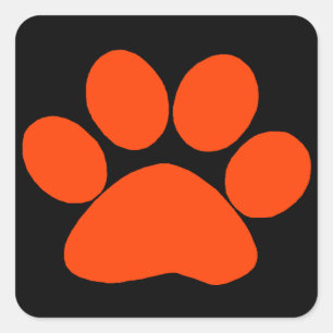 Orange Paw Print Square Sticker