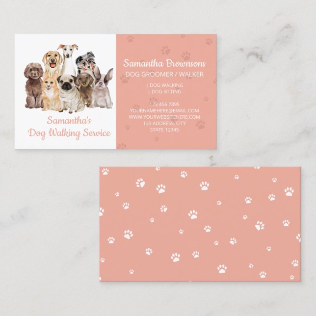 Orange Paws Watercolor Dogs Business Card (Front/Back)
