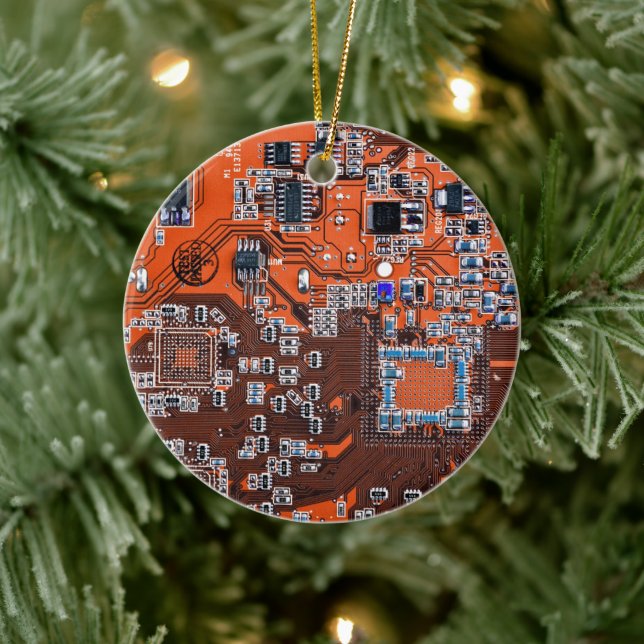 Orange PCB Circuit Board Design for IT Pros Ceramic Tree Decoration (Tree)