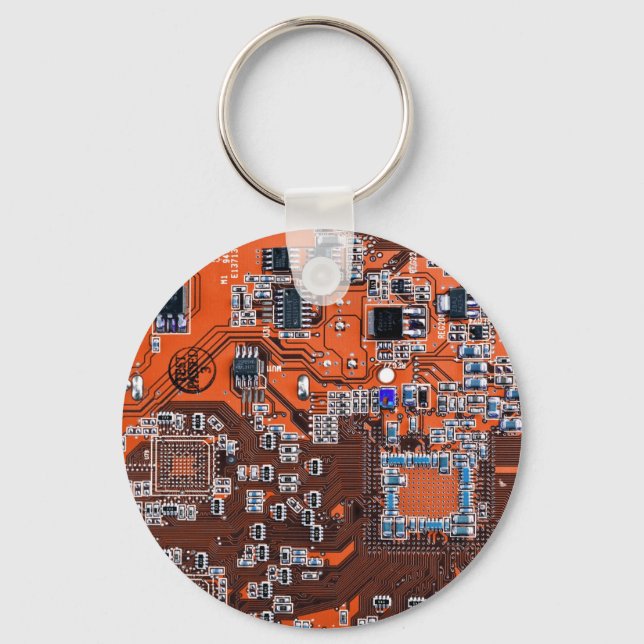 Orange PCB Circuit Board Design for IT Pros Key Ring (Front)