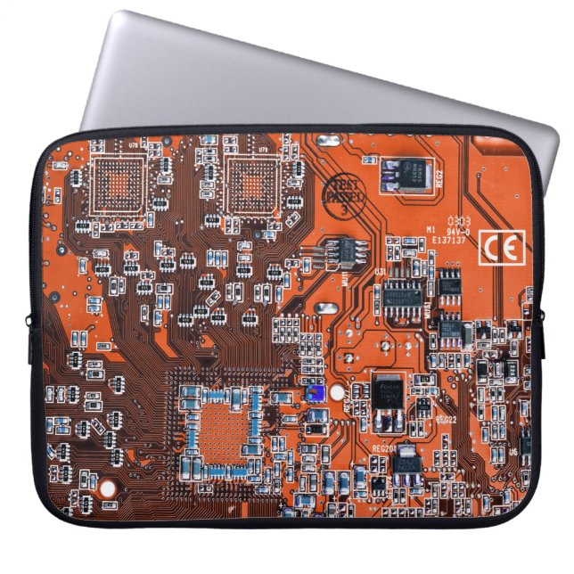 Orange PCB Circuit Board Design for IT Pros Laptop Sleeve (Front)