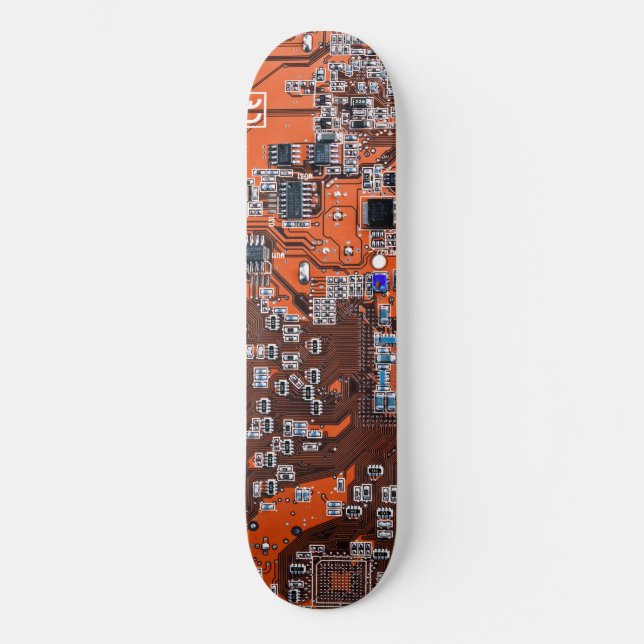 Orange PCB Circuit Board Design for IT Pros Skateboard (Front)