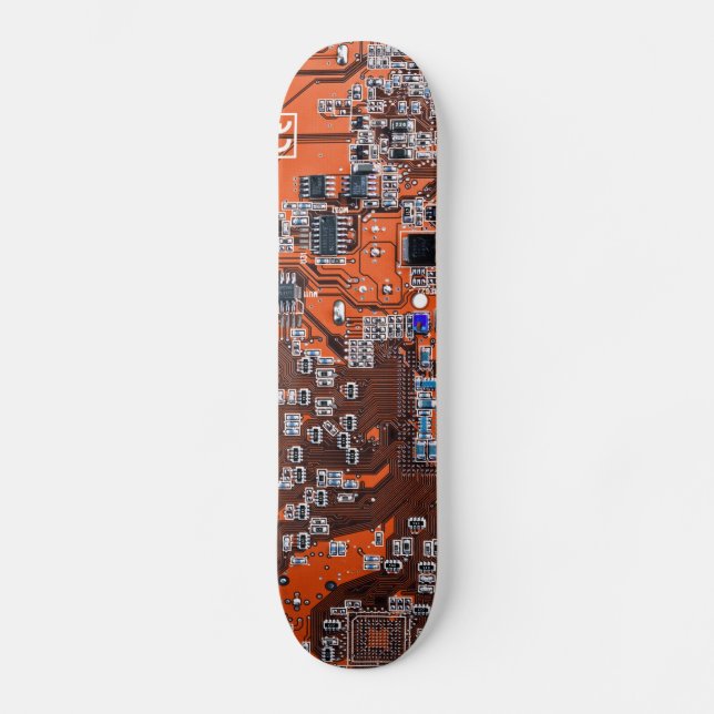 Orange PCB Circuit Board Design for IT Pros Skateboard (Front)