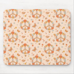 Orange Peace Floral Pattern Mouse Pad