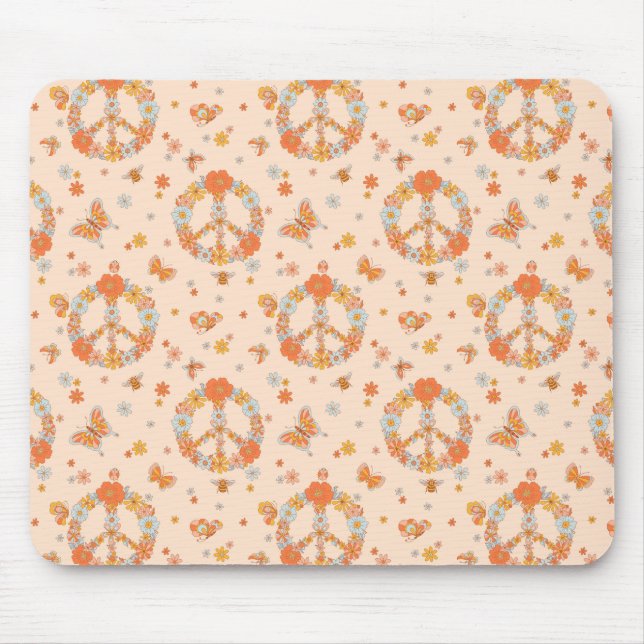 Orange Peace Floral Pattern Mouse Pad (Front)
