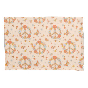Orange Peace Floral Pattern Pillowcase