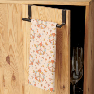 Orange Peace Floral Pattern Tea Towel