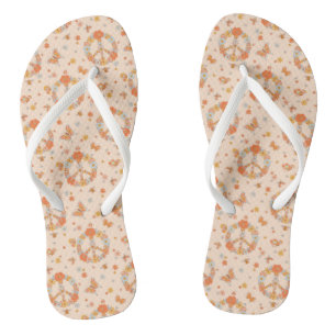 Orange Peace Floral Pattern Thongs