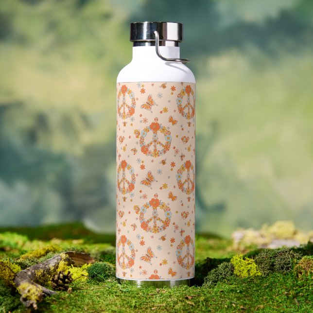 Orange Peace Floral Pattern Water Bottle (Outdoor)