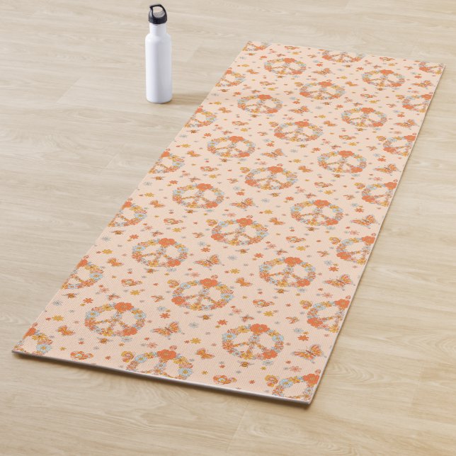 Orange Peace Floral Pattern Yoga Mat (In Situ)