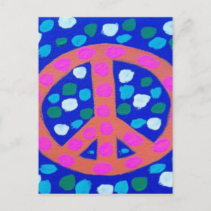 Orange Peace Sign on Blue Postcard