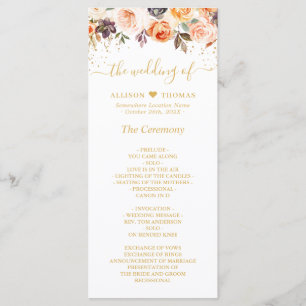 Orange Peach Autumn Gold Floral Wedding Program