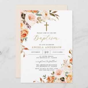 Orange Peach Baptism/Christening Invitation