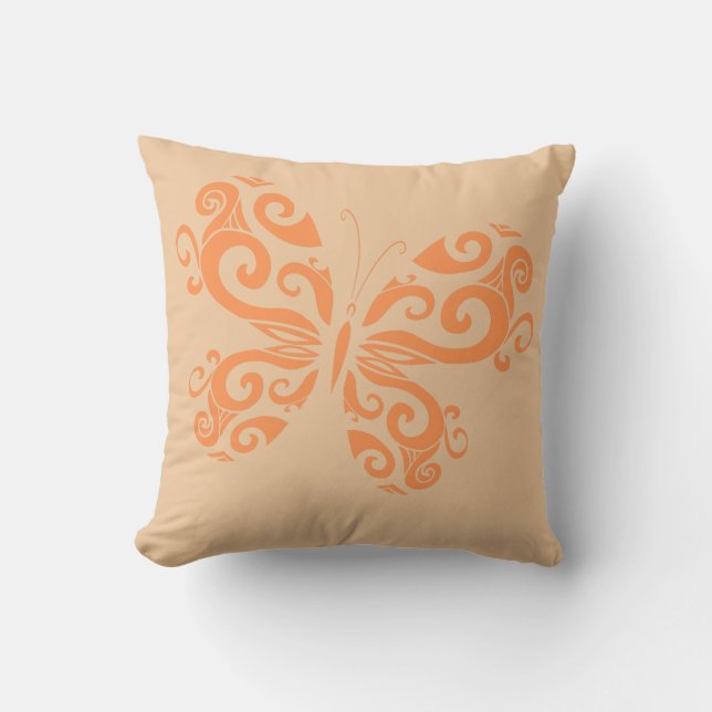 Orange Peach Butterfly Throw Pillow (Front)