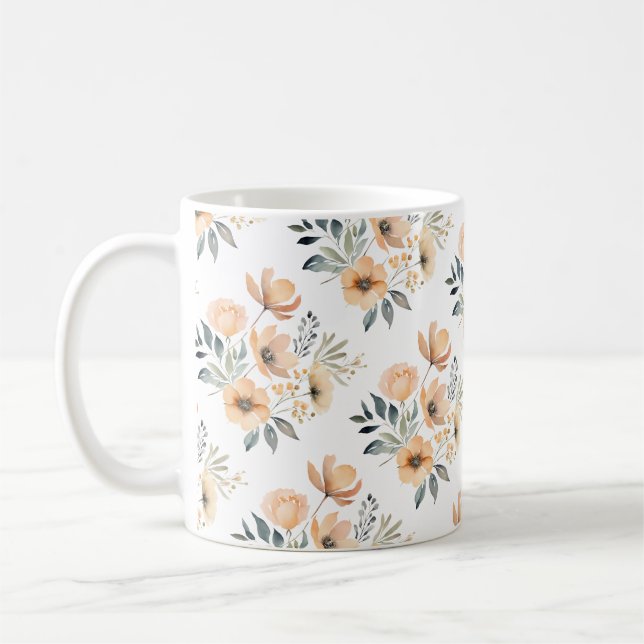 Orange Peach Coloured Wild Roses Flower Bouquet Coffee Mug (Left)