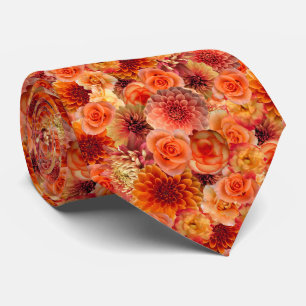 Orange Peach Floral Collage - Big Vibrant Energy Tie