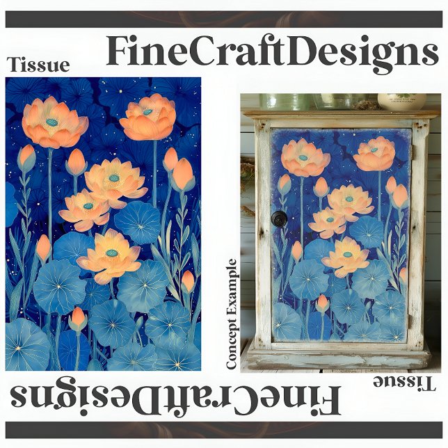 Orange Peach Flowers & Teal Decoupage Left 154 Tissue Paper (Creator Uploaded)