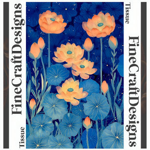 Orange Peach Flowers & Teal Decoupage Right 154 Tissue Paper