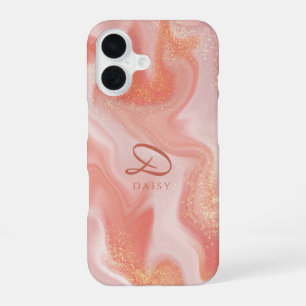 Orange Peach Gold Glitter Marble Customisable iPhone 16 Case