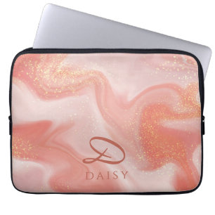 Orange Peach Gold Glitter Marble Customisable Laptop Sleeve