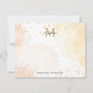Orange Peach Gold Watercolor Splash Monogram Card