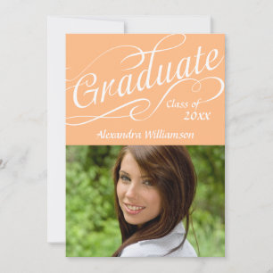 Orange Peach Graduate Swirly Script Graduation Invitation
