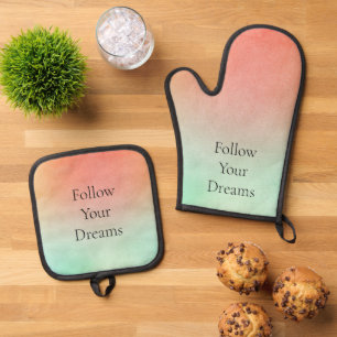 Orange Peach Mint Oven Mitt & Pot Holder Set