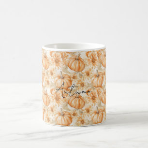 Orange Peach Pumpkins & Flowers Coffee Mug