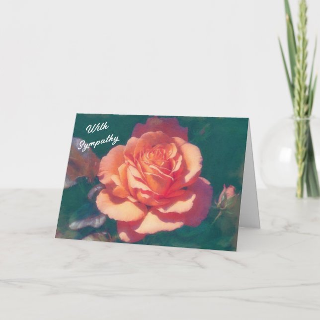 Orange Peach Rose Flower Art Sympathy Card (Front)