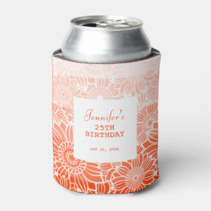 Orange Peach Stripes Floral Birthday Can Cooler