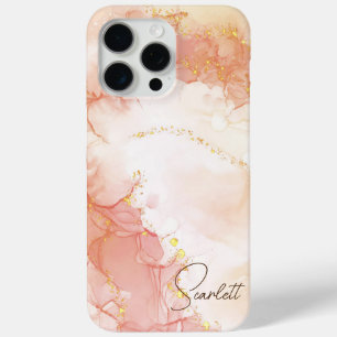 Orange Peach Watercolor Ink Glitter Customisable iPhone 15 Pro Max Case