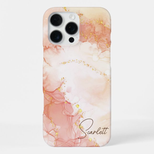 Orange Peach Watercolor Ink Glitter Customisable iPhone Case (Back)