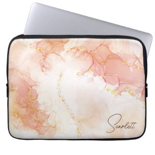 Orange Peach Watercolor Ink Glitter Customisable Laptop Sleeve