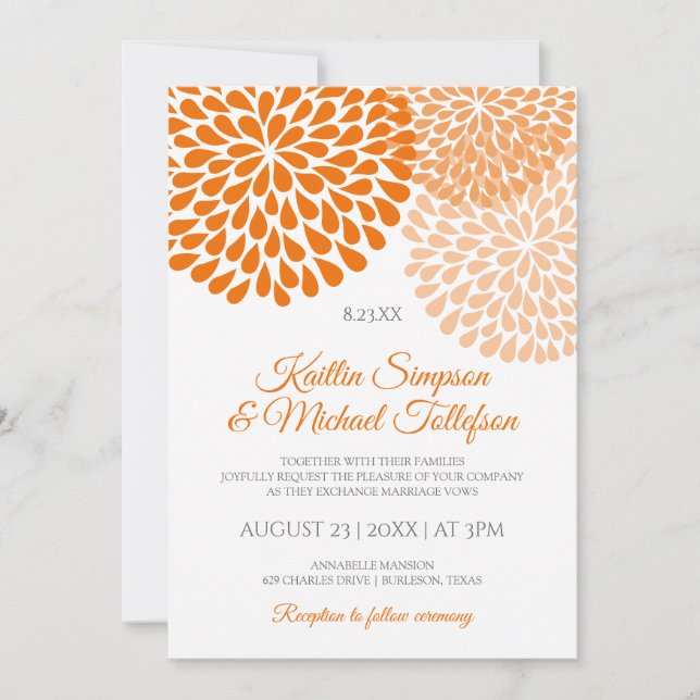 Orange & Peach Wedding Invitations | Floral & Fun (Front)