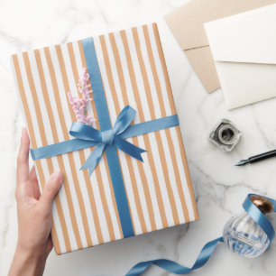 Orange Peach White Stripes Birthday Wrapping Paper