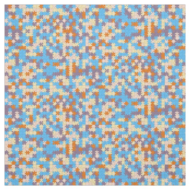 Orange, Peach, Yellow, Blue, Purple Puzzle Pattern Fabric (Swatch)