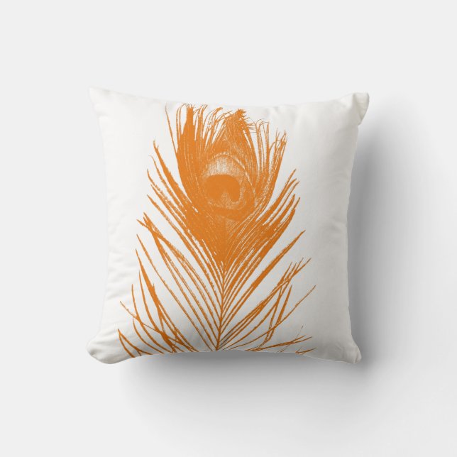 Orange Peacock Feather Cushion (Front)