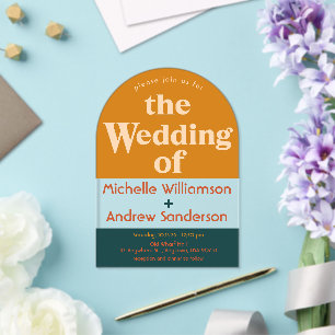 Orange Peacock Modern Retro Arched Acrylic Invitations