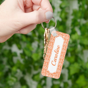 Orange Peel With White Crochet Lace Pattern Key Ring